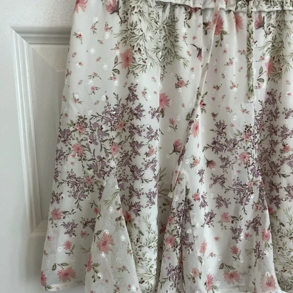 Mi Ami Ruffled Floral Skirt stretch Waste with Tie Front Size S - Picture 4 of 11